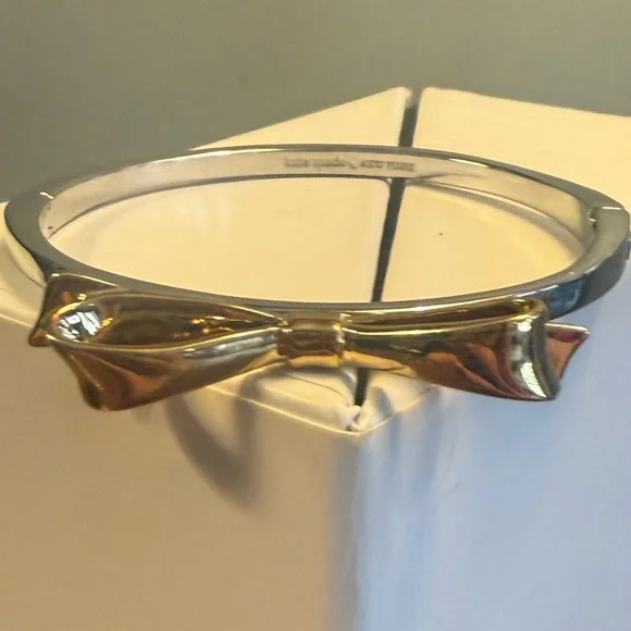 kate spade Love Notes Two-Tone Bow Bangle Hinged Bracelet - Silver and Gold - Picture 3 of 7